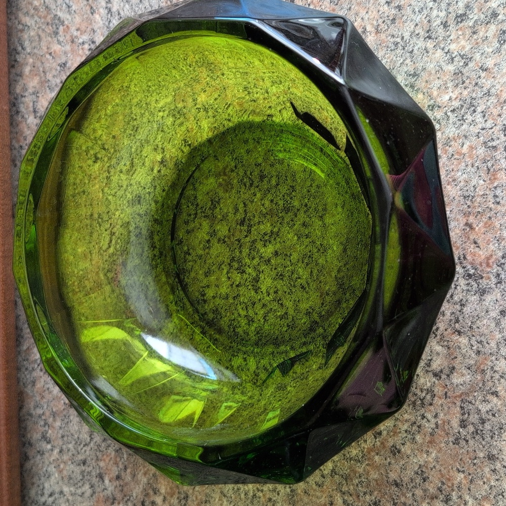 Vintage Viking Glass Emerald Green Diamond Point Candy Dish Compote - Picture 6 of 11